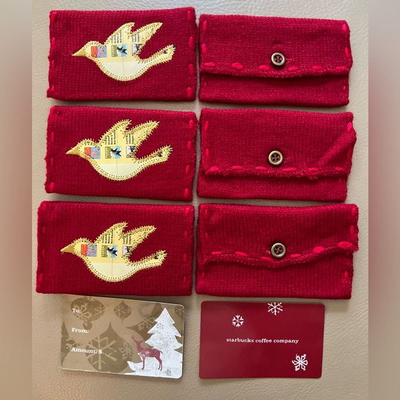 Set 3 VTG Starbucks Knit Envelope & Card Holiday Ornament Gift Pouch Bag - Picture 5 of 15